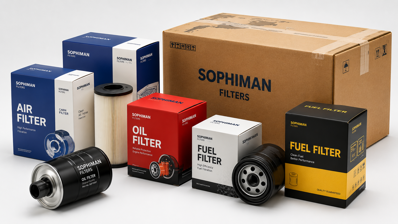 Private label packaging, color boxes and export cartons for filter products